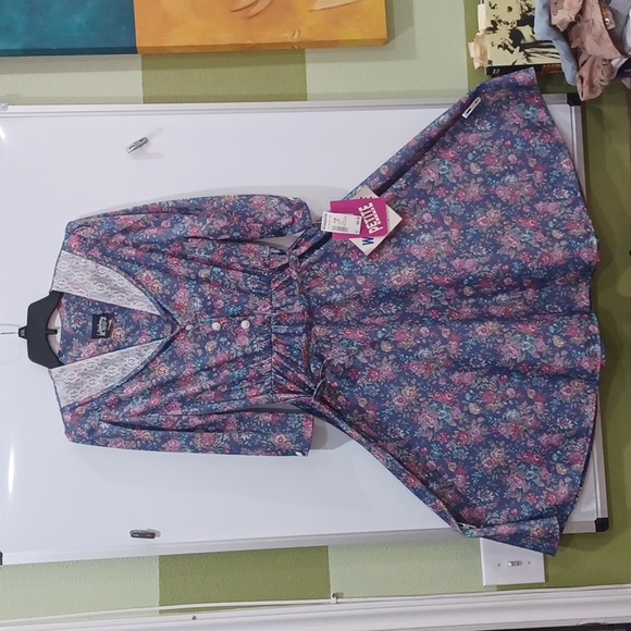 Sz 8P Whirlaway Frocks NWT Blue Flora Deadstock Cottagecore Prairie Dress w/belt - Picture 7 of 12